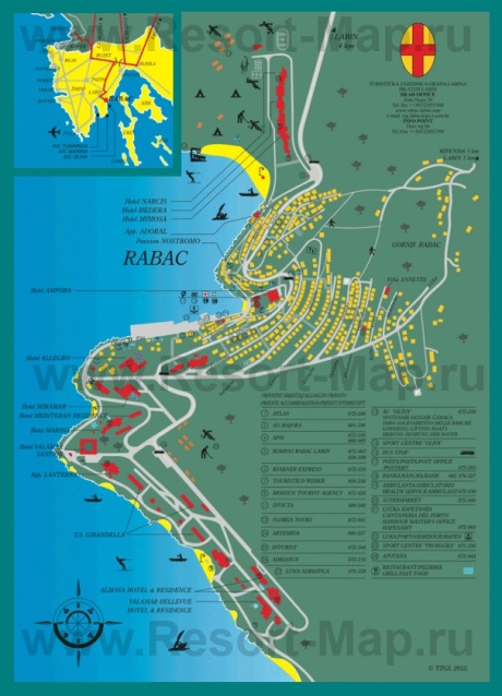 Подробная карта курорта Рабац