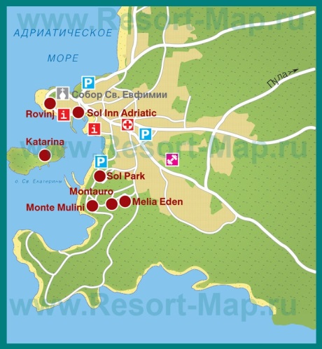 Карта отелей Ровиня