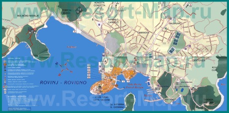 Подробная карта Ровиня с окрестностями