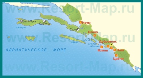 Карта курортов Южной Далмации