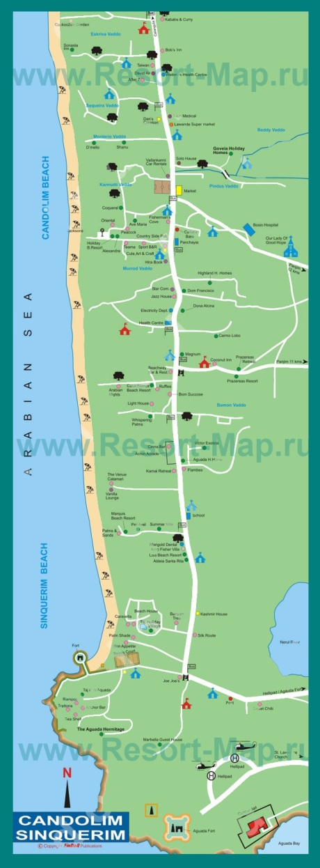 Подробная карта курорта Кандолим