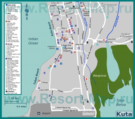 Подробная карта курорта Кута