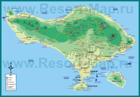 Подробная карта Бали с отелями