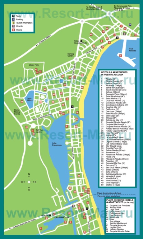 Туристическая карта Алькудии с отелями