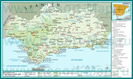 Туристическая карта Андалусии с достопримечательностями