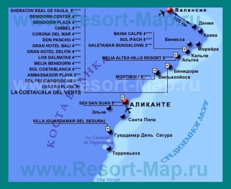 Карта отелей Коста-Бланка