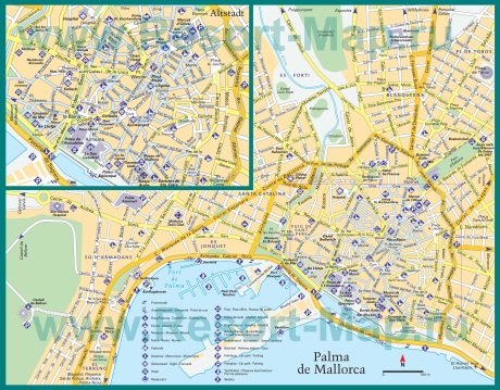 Туристическая карта Пальма-де-Майорки с достопримечательностями