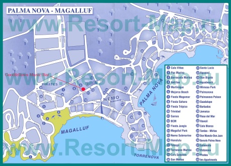 Карта отелей Пальма Новы