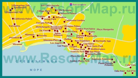 Карта отелей Салоу
