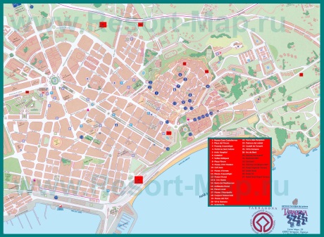 Подробная карта Таррагоны с отелями