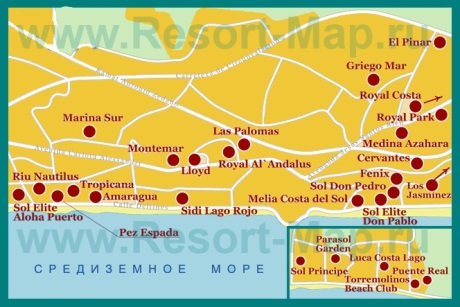 Карта отелей Торремолиноса