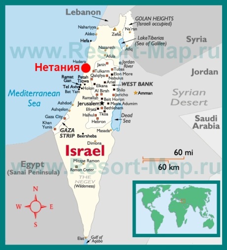 Нетания на карте Израиля