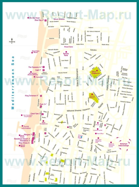 Туристическая карта Нетании с отелями
