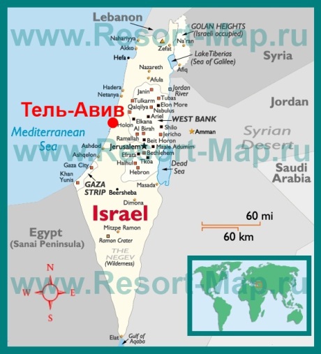 Тель-Авив на карте Израиля