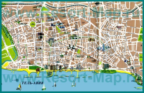 Туристическая карта Тель-Авива на русском языке с достопримечательностями