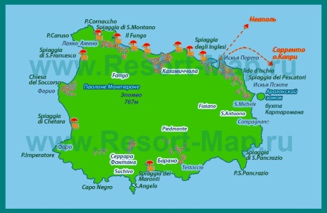 Туристическая карта острова Искья с курортами