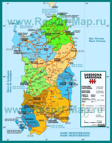 Подробная карта Сардинии