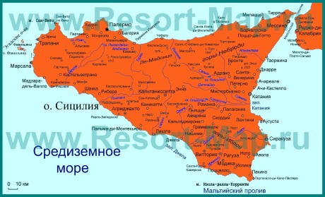 Карта Сицилии на русском языке
