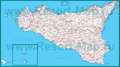 Подробная карта острова Сицилия с городами