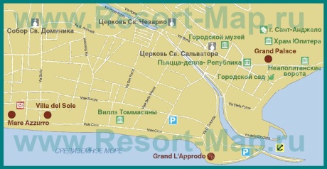 Карта отелей Террачины с достопримечательностями