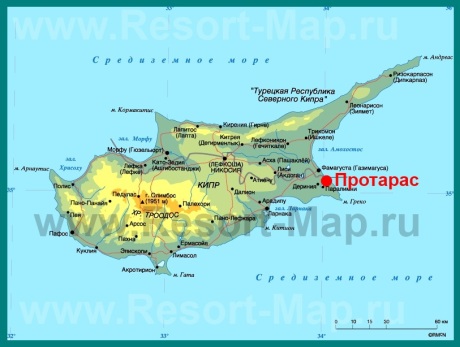Протарас на карте Кипра