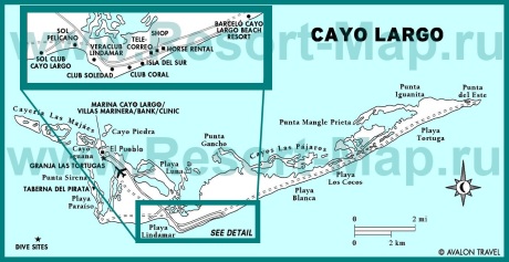 Подробная карта Кайо Ларго с отелями