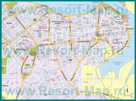 Подробная карта Гаваны с отелями