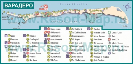 Туристическая карта курорта Варадеро