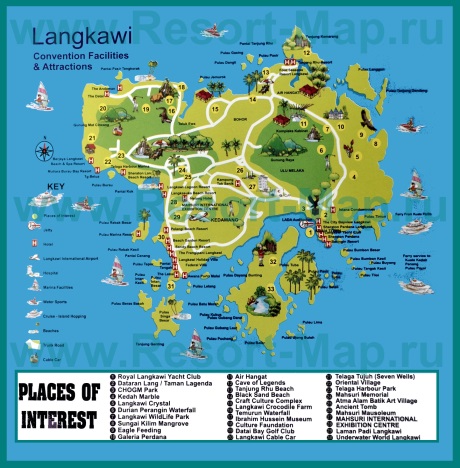 Карта Лангкави с достопримечательностями