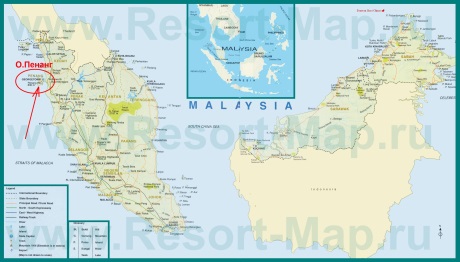 Остров Пенанг на карте Малайзии