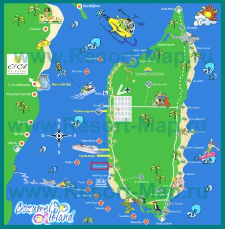 Туристическая карта острова Косумель