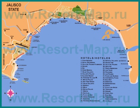 Подробная карта Пуэрто-Вальярта с отелями