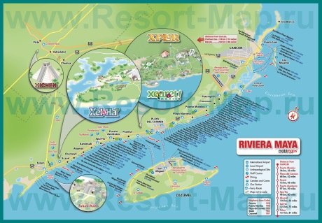 Подробная карта курорта Ривьера-Майя