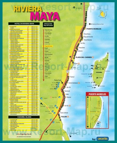 Туристическая карта Ривьера-Майи с отелями