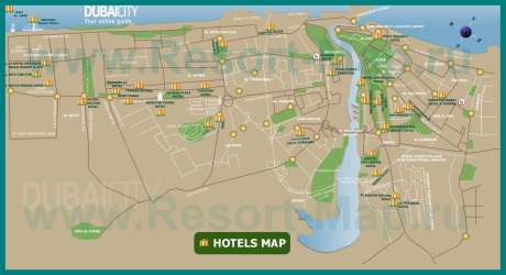 Карта Дубая с отелями и районами