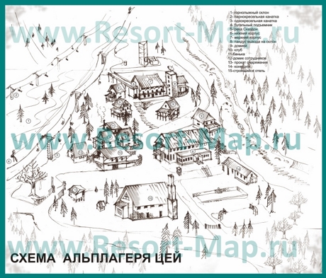 Туристическая карта горнолыжного курорта Цей