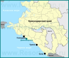 Дивноморское на карте Краснодарского края