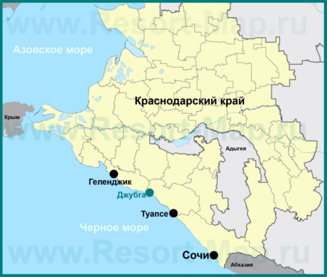 Джубга на карте Краснодарского края