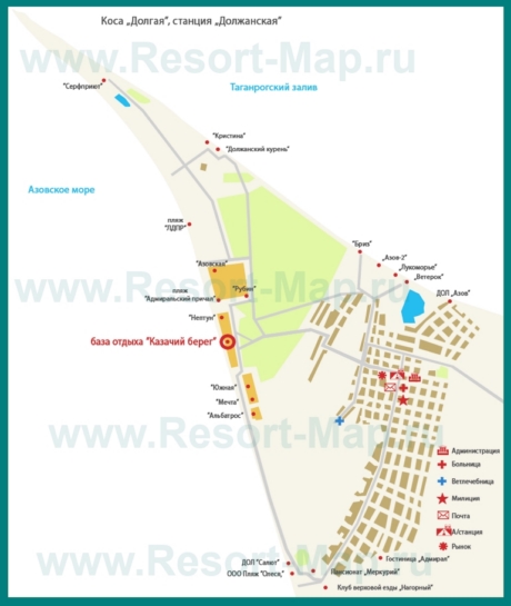 Туристическая карта Должанской с гостиницами и пансионатами