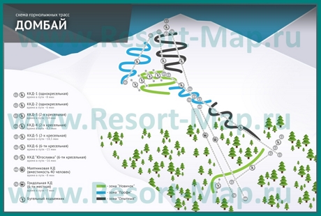 Карта горнолыжного курорта Домбай с трассами