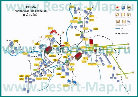 Карта отелей Домбая
