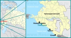 Геленджик на карте России и Краснодарского края