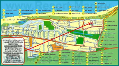 Базы отдыха и гостиницы на карте станицы Голубицкая