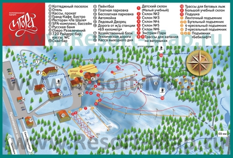 Подробная карта горнолыжного курорта Игора с трассами