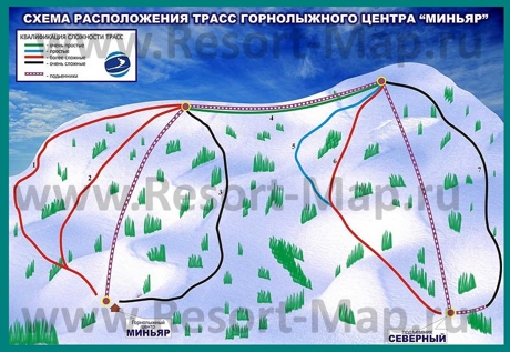 Карта горнолыжного курорта Миньяр с трассами