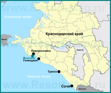 Мысхако на карте Краснодарского края