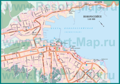 Карта дорог Новороссийска с автовокзалом и жд вокзалом