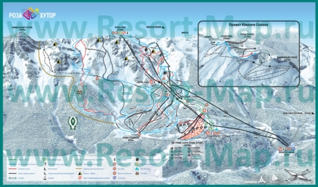 Подробная карта горнолыжного курорта Роза Хутор с трассами