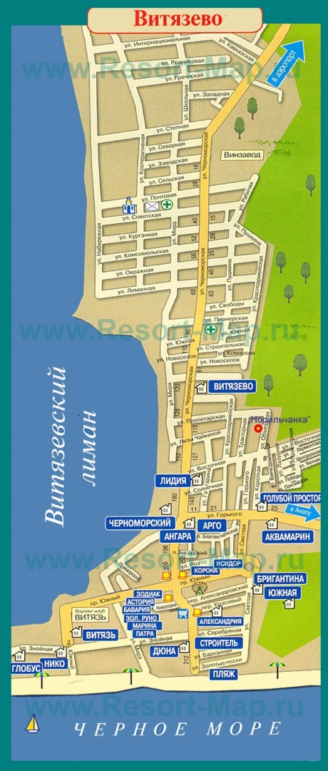 Туристическая карта Витязево с отелями