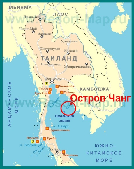 Остров Ко Чанг на карте Тайланда